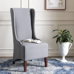 Becall 20''H Linen Dining Chair In Arctic Grey/Cherry Mahogany - Safavieh MCR4501G
