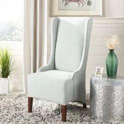 Becall 20''H Linen Dining Chair In Seafoam Green/Cherry Mahogany - Safavieh MCR4501J