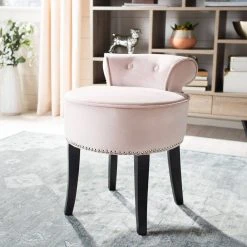 Georgia Vanity Stool In Blush Pink/Espresso - Safavieh MCR4546K