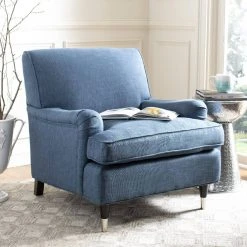Chloe Club Chair In Navy/Espresso - Safavieh MCR4571J