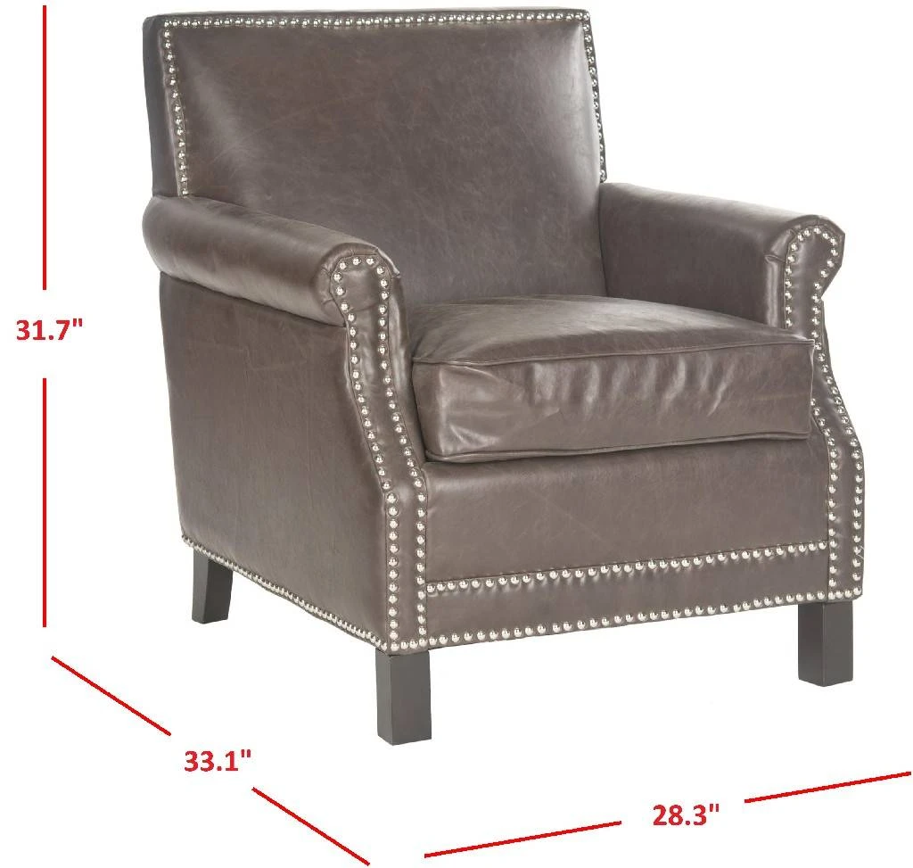 Easton Club Chair - Silver Nail Heads In Antique Brown/Espresso - Safavieh MCR4572E 3 Easton Club Chair - Silver Nail Heads In Antique Brown/Espresso - Safavieh MCR4572E