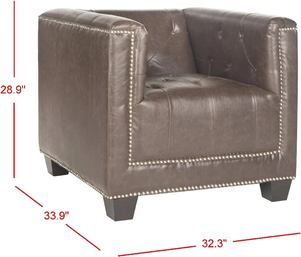 Bentley Club Chair - Silver Nail Heads In Antique Brown/Espresso - Safavieh MCR4574D 3 Bentley Club Chair - Silver Nail Heads In Antique Brown/Espresso - Safavieh MCR4574D