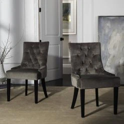Abby 19''H Tufted Side Chairs - Silver Nail Heads In Mole Grey/Espresso (Set Of 2) - Safavieh MCR4701F-SET2