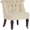 Carlin Tufted Chair In Natural Cream/Cherry Mahogany - Safavieh MCR4711A -Safavieh Homeware 187 MCR4711A SIDE