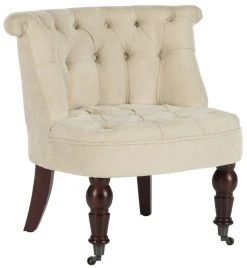 Carlin Tufted Chair In Natural Cream/Cherry Mahogany - Safavieh MCR4711A