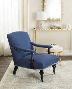 Devona Arm Chair - Silver Nail Heads In Steel Blue/Black - Safavieh MCR4731A
