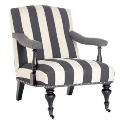 Devona Awning Stripe Arm Chair - Silver Nail Heads In Charcoal/White - Safavieh MCR4731D
