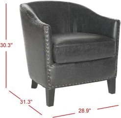 Evander Club Chair - Brass Nail Heads In Antique Black/Black - Safavieh MCR4732A