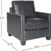 Horace Leather Club Chair - Silver Nail Heads In Antique Black/Black - Safavieh MCR4736A -Safavieh Homeware 187 MCR4736A DIM1