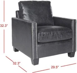 Horace Leather Club Chair - Silver Nail Heads In Antique Black/Black - Safavieh MCR4736A