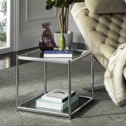 Lilias Glass End Table In Chrome - Safavieh MMT6001A