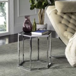 Teagan Glass End Table In Chrome - Safavieh MMT6002A