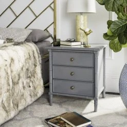 Mina Modern Coastal 3 Drawer 25" H Bamboo Nightstand In Grey - Safavieh NST3500C