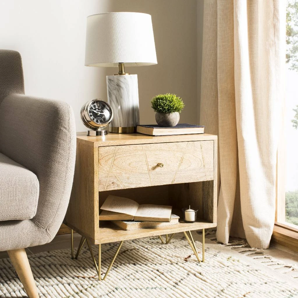 Marigold Nightstand In Natural/Brass - Safavieh NST9001A 3 Marigold Nightstand In Natural/Brass - Safavieh NST9001A