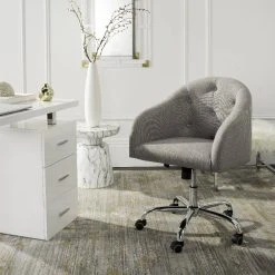 Amy Tufted Linen Chrome Leg Swivel Office Chair In Grey/Chrome - Safavieh OCH4500A