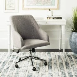 Adrienne Linen Chrome Leg Swivel Office Chair In Grey/Chrome - Safavieh OCH4501A