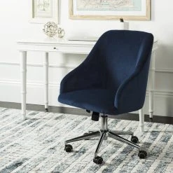 Adrienne Velvet Chrome Leg Swivel Office Chair In Navy/Chrome - Safavieh OCH4501B