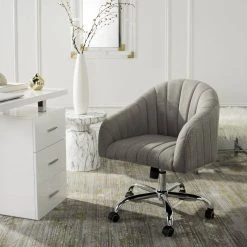 Themis Linen Chrome Leg Swivel Office Chair In Grey/Chrome - Safavieh OCH4503A