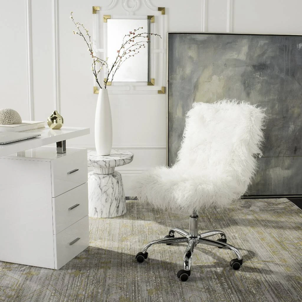 Whitney Faux Sheepskin Chrome Leg Swivel Office Chair In White/Chrome - Safavieh OCH4505A 3 Whitney Faux Sheepskin Chrome Leg Swivel Office Chair In White/Chrome - Safavieh OCH4505A