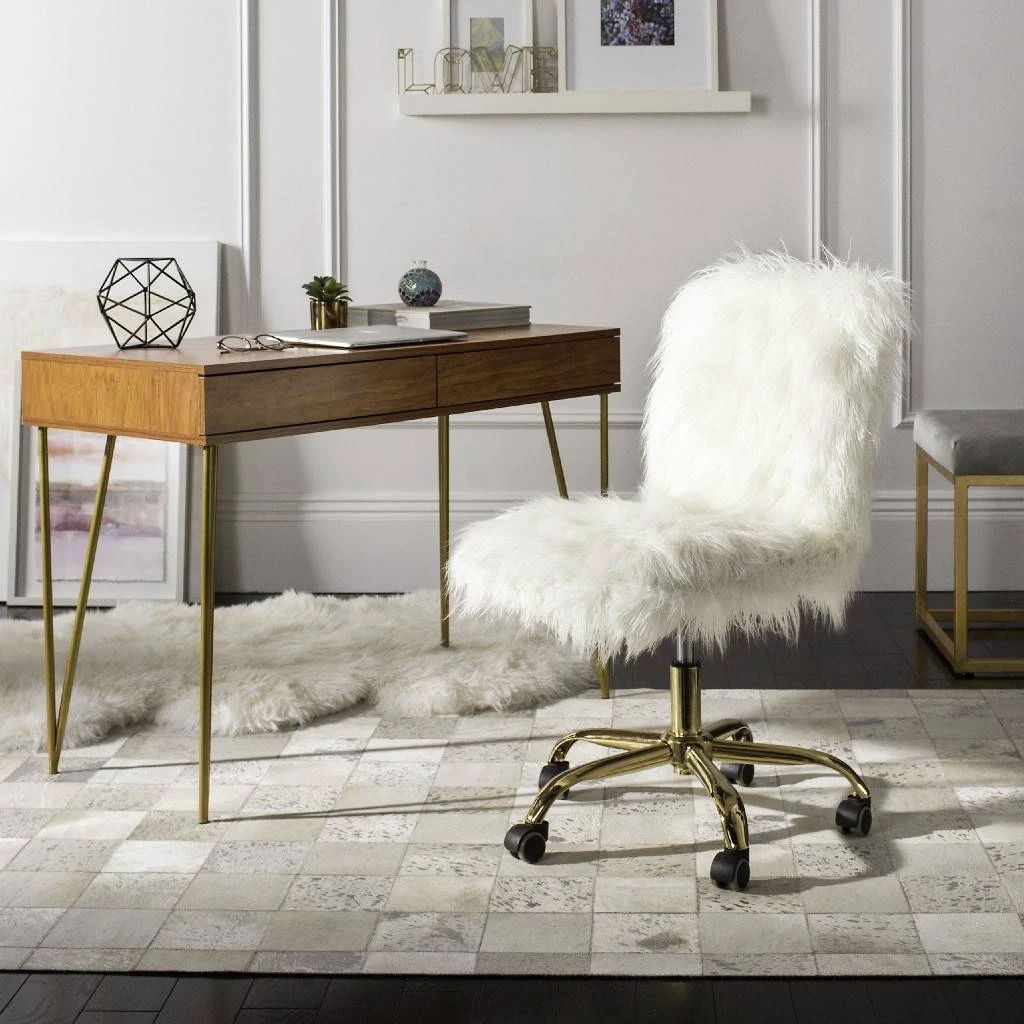 Whitney Faux Sheepskin Gold Leg Swivel Office Chair In White/Gold - Safavieh OCH4505B 3 Whitney Faux Sheepskin Gold Leg Swivel Office Chair In White/Gold - Safavieh OCH4505B