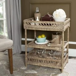 Ajani Wicker 3 Tier Accent Table In Natural - Safavieh SEA7026A