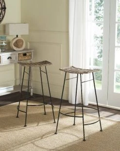 Atara Rattan Seat Bar Stool In Grey (Set Of 2) - Safavieh SEA8005A-SET2