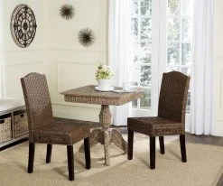 Odette 19''H Wicker Dining Chair In Brown/Multi (Set Of 2) - Safavieh SEA8015C-SET2