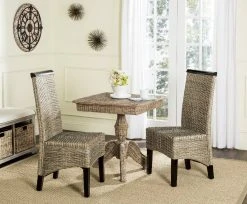 Ilya 18''H Wicker Dining Chair In Grey (Set Of 2) - Safavieh SEA8017A-SET2