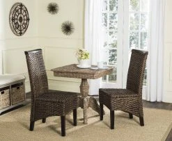 Ilya 18''H Wicker Dining Chair In Brown/Multi (Set Of 2) - Safavieh SEA8017C-SET2
