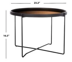 Ruby Medium Round Tray Top Accent Table In Black/Rose Gold - Safavieh ACC4205A -Safavieh Homeware 187 acc4205a dim