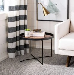 Ruby Medium Round Tray Top Accent Table In Black/Rose Gold - Safavieh ACC4205A