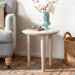 Rehnuma Carved Side Table In White Wash - Safavieh ACC5300A