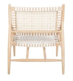 Soleil Leather Woven Accent Chair In Natural/White - Safavieh ACH1001A -Safavieh Homeware 187 ach1001a back