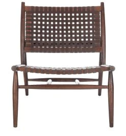 Soleil Leather Woven Accent Chair In Brown - Safavieh ACH1001C