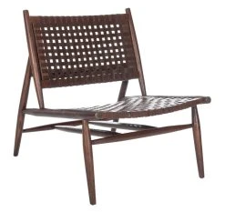 Soleil Leather Woven Accent Chair In Brown - Safavieh ACH1001C -Safavieh Homeware 187 ach1001c side