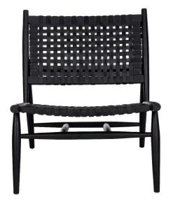 Soleil Leather Woven Accent Chair In Black - Safavieh ACH1001D -Safavieh Homeware 187 ach1001d front