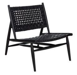 Soleil Leather Woven Accent Chair In Black - Safavieh ACH1001D -Safavieh Homeware 187 ach1001d side