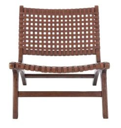 Luna Leather Woven Accent Chair In Brown/Cognac - Safavieh ACH1002B