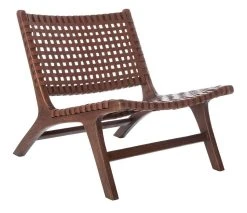 Luna Leather Woven Accent Chair In Brown/Cognac - Safavieh ACH1002B -Safavieh Homeware 187 ach1002b side