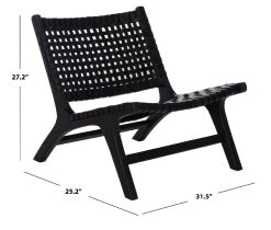 Luna Leather Woven Accent Chair In Black - Safavieh ACH1002D -Safavieh Homeware 187 ach1002d dim
