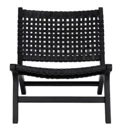 Luna Leather Woven Accent Chair In Black - Safavieh ACH1002D -Safavieh Homeware 187 ach1002d front