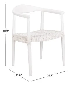 Juneau Leather Woven Accent Chair In White/Off-White - Safavieh ACH1003B -Safavieh Homeware 187 ach1003b dim
