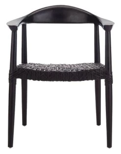 Juneau Leather Woven Accent Chair In Black - Safavieh ACH1003D -Safavieh Homeware 187 ach1003d front