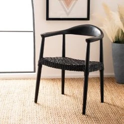 Juneau Leather Woven Accent Chair In Black - Safavieh ACH1003D