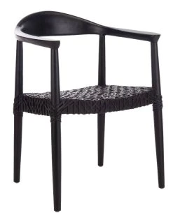 Juneau Leather Woven Accent Chair In Black - Safavieh ACH1003D -Safavieh Homeware 187 ach1003d side