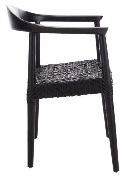 Juneau Leather Woven Accent Chair In Black - Safavieh ACH1003D -Safavieh Homeware 187 ach1003d side2