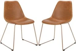 Dorian Midcentury Modern Leather Dining Chair In Light Brown/Copper - Safavieh ACH7003B-SET2