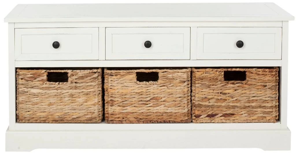 Damien 3 Drawer Storage Bench In Distressed Cream - Safavieh AMH5701C 5 Damien 3 Drawer Storage Bench In Distressed Cream - Safavieh AMH5701C - Image 3