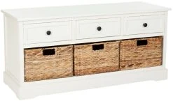 Damien 3 Drawer Storage Bench In Distressed Cream - Safavieh AMH5701C 9 Damien 3 Drawer Storage Bench In Distressed Cream - Safavieh AMH5701C -Safavieh Homeware 187 amh5701c side
