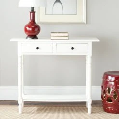 Rosemary 2 Drawer Console In Distressed Cream - Safavieh AMH5705C